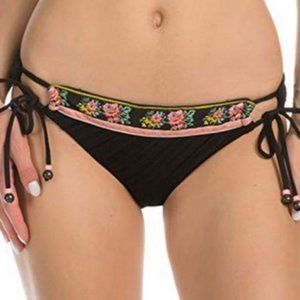 NWT ISABELLA ROSE Tie Side Hipster Bikini Swim Bottom, Embroidered, Velvet, M